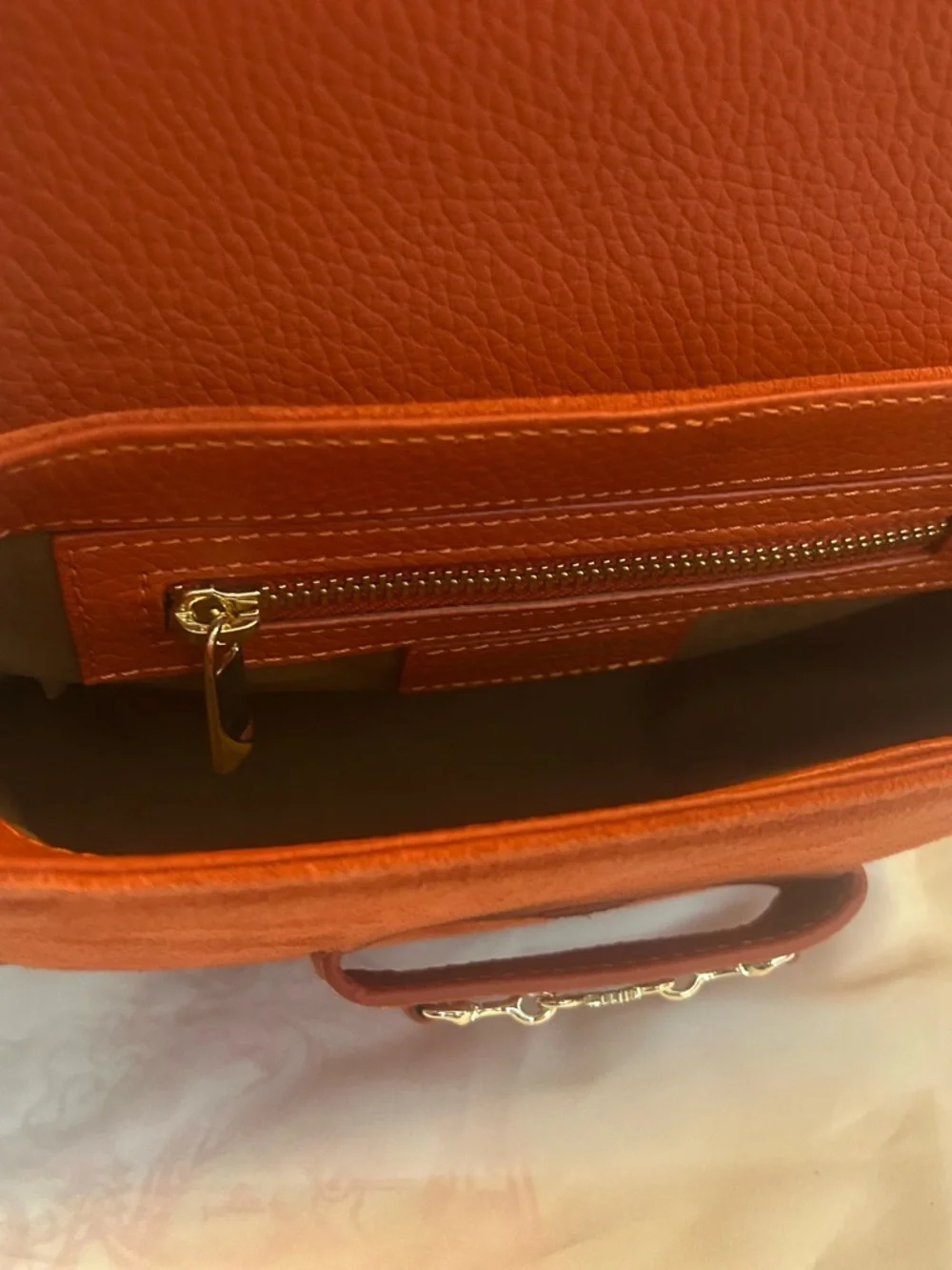 Fairfax & Favor Sunset Orange Saddle Crossbody Bag with Gold Accent - Picture 8 of 8